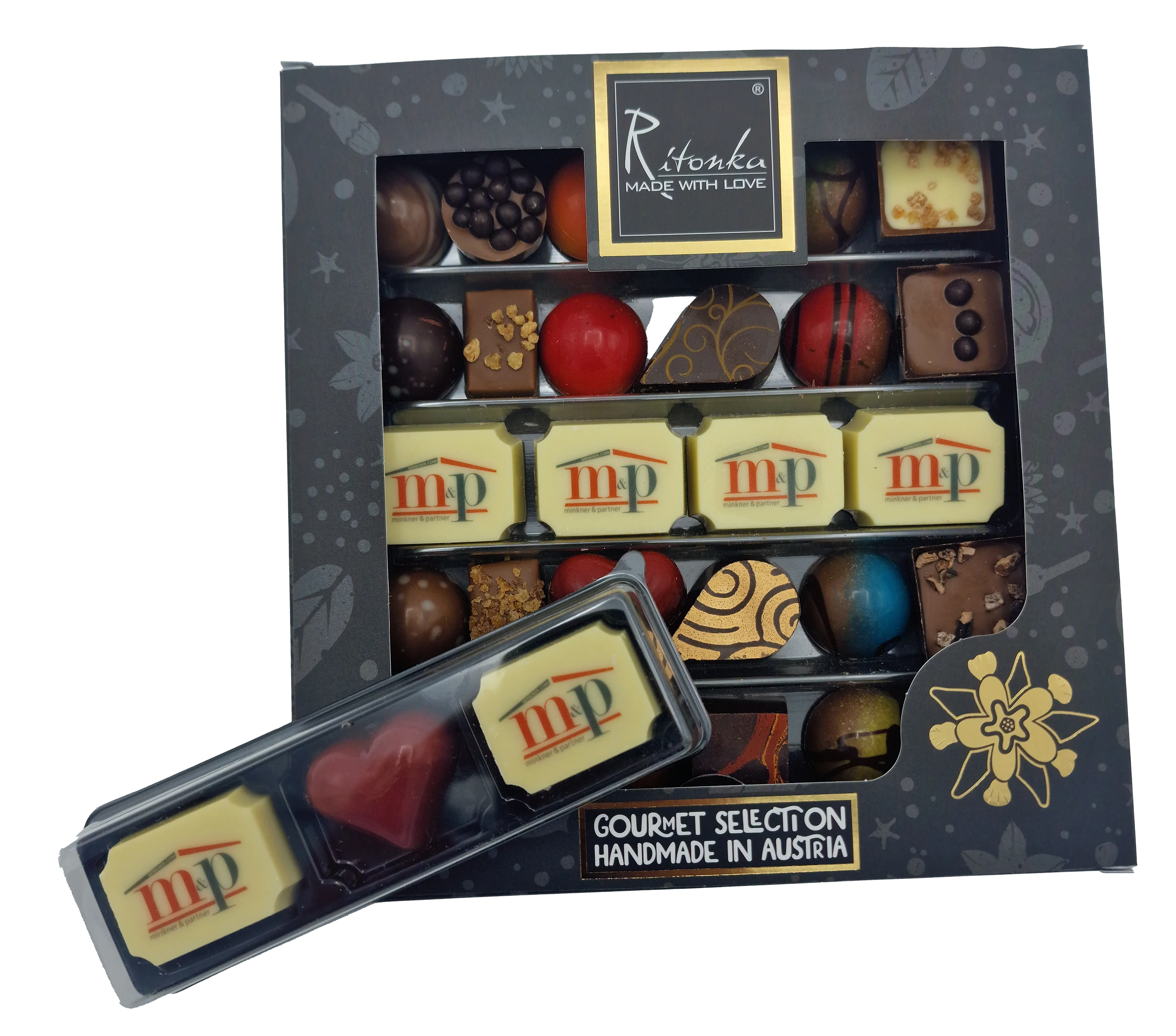 Minkner & Partner personalisierte Pralinenschachtel mit Logo